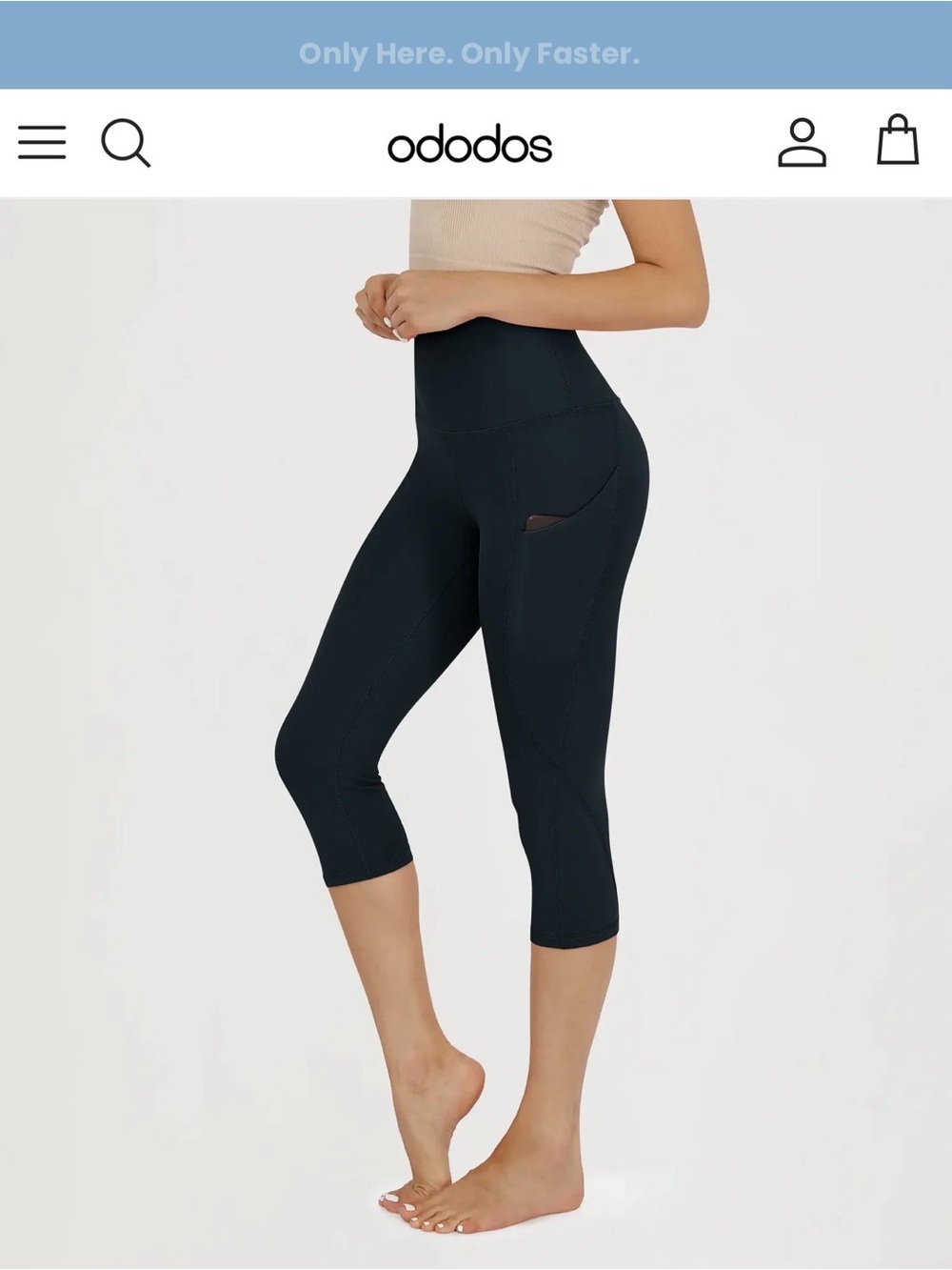 ododos High-Waist Black Capri Leggings with Side Pocket